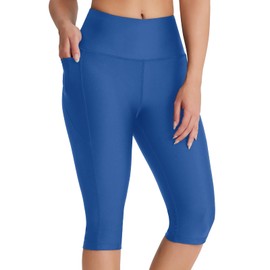 Emlovm Women's Modest Swimsuits Plus Size Swim Pants Tankinis Bathing Suits Leggings Long Swim Shorts Capris Tummy Control Swimwear with Liner Pockets UPF50+ Royal Blue Large