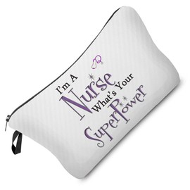 Livel lhood Nurse Makeup Bag I'm A Nurse What's Your Superpower Organizer Bag Zipper Pouch Inspirational Scrawl Pattern Cosmetic Bag Appreciation Present for Nurse Women