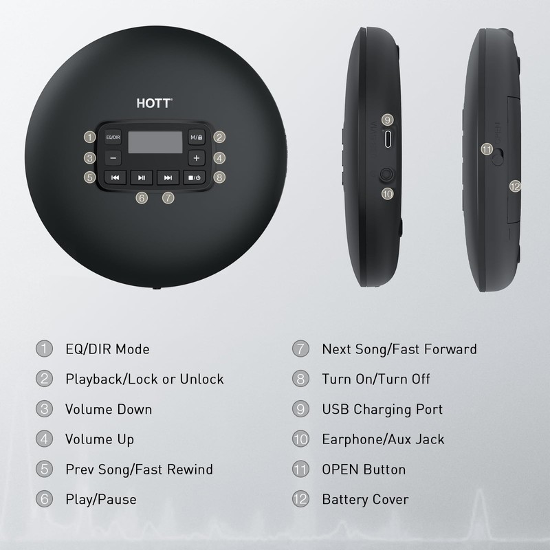 HOTT C204 Basic Portable CD Player with Anti-Skip Protection -