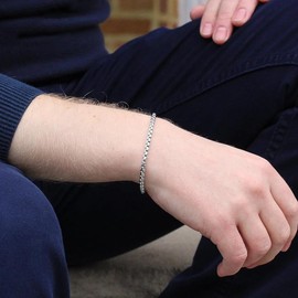 Waitsoul Silver Bracelet for Women 3mm Diamond-Cut Box Chain Bracelet for Men 8 Inch