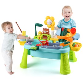 DFDKDJDU 2026 Upgraded Water Table for Toddlers 1-3, Water Table for Kids Ages 4-8 with Pump, Play Sink with Running Water, Kitchen Sink for Toddlers, Fishing Game and Outside Sensory Toys