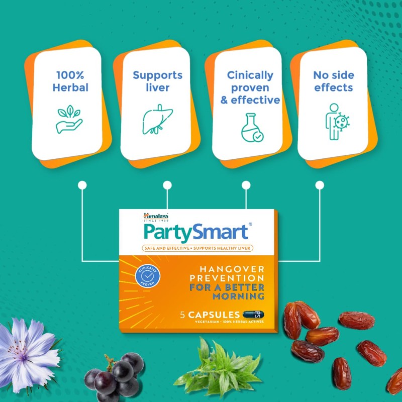 Himalaya PartySmart Herbal Capsule – Plant-Based Wellness Supplement, 10 Capsule