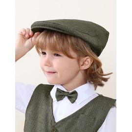 mintgreen Newborn Herringbone Newsboy Cap, Dark Sage