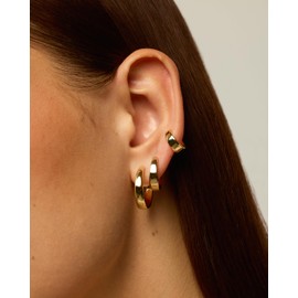 PAVOI 18K Yellow Gold Plated Sterling Silver Posts 4 Pairs Small Hoop Earrings Set | Chunky Huggie Hoop Pack Earscape for Women 12mm 16mm 20mm