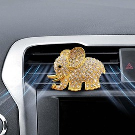 1Pcs Gold Elephant Car Air Vent Clip, Bling Crystal Cute Elephant Car Air Vent Clips, Car Air Conditioning Outlet Clip Decorative, Car Interior Decoration Accessories Universal for Women and Man