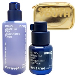 Innisfree Retinol Green Tea PDRN Skin Booster Toner + Retinol PDRN Ampoule 25ml + GOLDEN YOUTH Pouch (Gold) Giveaway / 이니스프리 레티놀 그린티 PDRN 스킨부스터 토너+레티놀 PDRN 앰플 25ml+GOLDEN YOUTH 파우치(골드) 증정