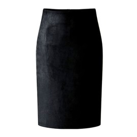 CHARTOU Womens Lightweight Elastic-Waist Faux Suede Leather Side Split Hip Packaged Skirt (Black, X-Large)