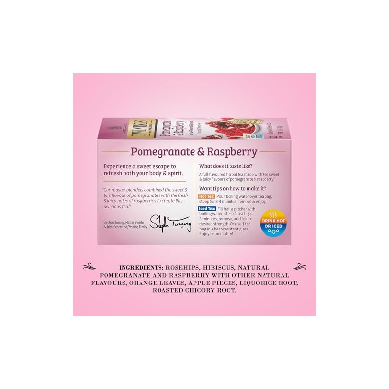 Twinings té de granada y frambuesa de hierbas, 40 unidades