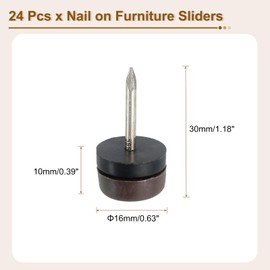 uxcell Nail on Furniture Sliders, 24Pcs Plastic Chair Glides Nail in Chair Leg Floor Protectors Round Chair Table Feet Leg Pads for Hardwood Floors (Brown, 16mm/0.63")