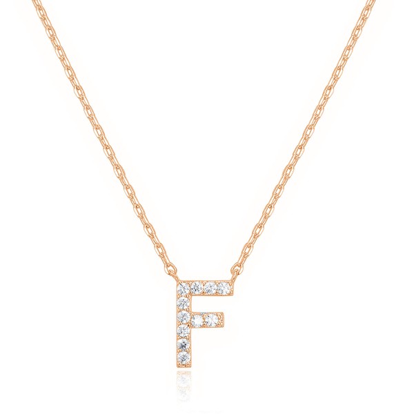 PAVOI 14K Rose Gold Cubic Zirconia Initial Necklace | Letter