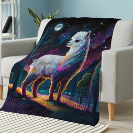 ALIFAFA Llama Blanket, Llama Gifts for Girls, Cute Llama Colorful Boho Print in Galaxy Starry Sparkle Stars Blanket, Magic Space Universe Moon Night Plush Throw Blanket for Kids Teens,50"x40"