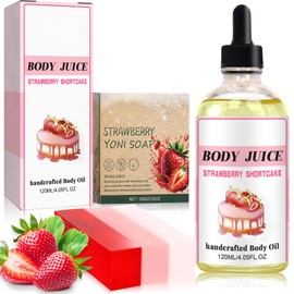 Body Juice Oil,Body Juice Oil Strawberry,Strawberry Shortcake Body Oil,Body Juice Oil Peach,Hand Crafted Body Oil für Frauen,Befeuchtet die Körperhaut Straffendes Massageöl 120 ml Feminine Wash.
