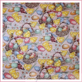Alexander Henry, Designer, Art, Classic BonEful Fabric FQ Cotton Quilt Pink Easter EGG Flower Baby Chick Bird Butterfly