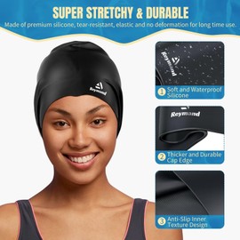 2 Pack Extra Large Swim Cap for Braids and Dreadlocks, Silicone Swimming Caps for Long Hair, Weaves, Extensions, Curls & Afros, Waterproof Adult Swim Hats Bathing Caps for Women Men(Black+Black)