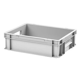 Euro Stacking Box EB-412, 400 x 300 x 120 mm (L x W x H), Grey Similar to RAL7001, Made of Polypropylene, Food-Safe, 2 Handles, Approx. 11 Litres Vol.