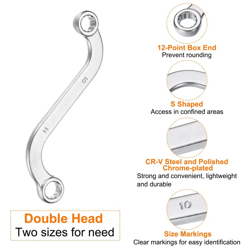 sourcing map S-Style Box Wrench Metric 10mm x 11mm 12-Point