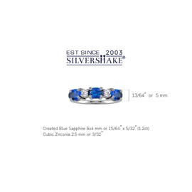 Silvershake 3-Stone 6X4mm Created Oval Shape Blue Sapphire White Gold Plated 925 Sterling Silver Ring September Gemstone Birthstone Jewelry for Women Size 10