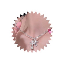 TseenYi Cross Pendant Necklace Silver CZ Cross Necklace Boho Crucifix Cross Choker Necklace Crystal Cross Religious Necklace Sparkling Rhinestone Necklace Chain Jewellery for Women and Girls