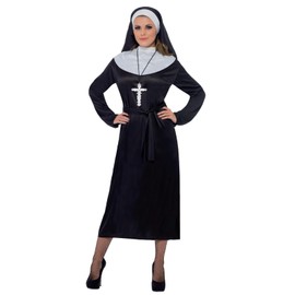 Smiffys Nun Costume, Black with Dress, Belt & Headdress, Saints and Sinners Fancy Dress, Nun Dress Up Costumes