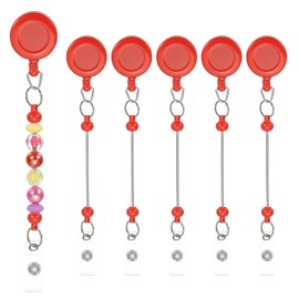 PATIKIL Beadable Badge Reels, 6 Pcs Beaded Retractable Clips Holder Long Badge Reel Bulk Keychain Blank Bar with Belt Clip for ID Name Badge DIY, Office Worker, Red