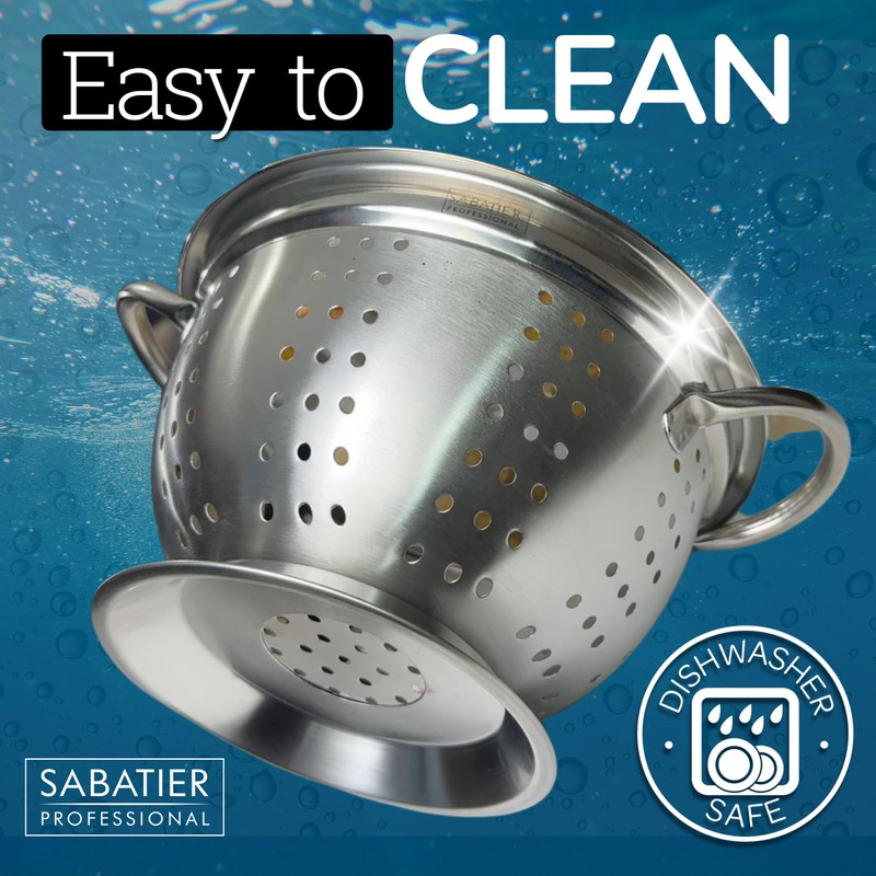 Sabatier Professional Stainless Steel Colander - Heavy-Duty, Durable & Dishwasher-Safe