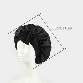 Mcoser Black Sleep Bonnets,Silk Sleep Bonnets for Women,Adjustable Night Sleeping Cap,Elastic Band Silk Bonnets for Sleeping,Nonnets with Bow for Confinement Bonnet Beauty&Hair Care