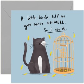 Old English Co. A Little Birdie Get Well Card - Sympathy Cat Greeting Card for Men and Women | Thinking of You, Feel Better, Unwell| Blank Inside & Envelope Included