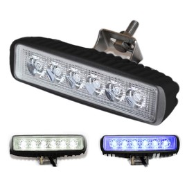 Wave One Marine Dual Color LED Boat Spreader Light Deck Flood Beam Stainless Hardware & Bracket IP68 Waterproof Multicolor Bright High Lumen Output (Black Housing, White & Blue)
