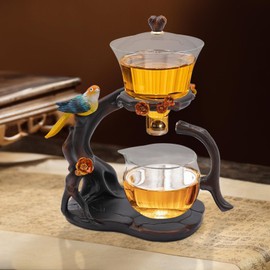 WUSILILU Automatic Glass Teapot, Magnetic Glass Kungfu Tea Drip Set with 15.56Oz Teacup 10.15Oz Teapot Base, Removable Stainless Steel Filter, Tea Service for Tea Table Decor (Clear)