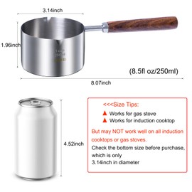 BQWII stainless steel mini pot - butter warmer, 8.5fl oz (250ml) coffee/milk warmer, mini sauce pan for coffee, ideal for seafood butter warmers,melting pot With dual spouts and wooden handle