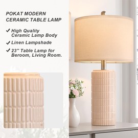 PoKat 23" Pink Ceramic Table Lamps Set of 2, Modern Bedroom Lamps for Girls Room, Bedside Lamps for Night Stands, Cute Lamps for Living Room Decor, Nightstands Desk Lamps, Medium