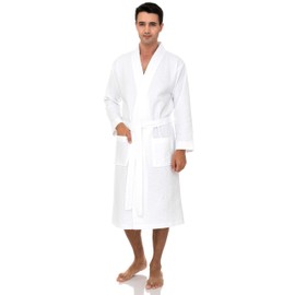 TowelSelections Mens Robe, Waffle Spa Bathrobe, Soft Kimono Bath Robe Small/Medium White