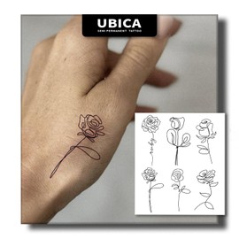 UBICA Tattoo,Semi-permanent Tattoos,2 Sheets Fake Tattoo,Realistic Tattoos Non-Reflective,Waterproof For 1-2 Weeks,Rose In The Lines Tattoo Sticker 3.8x4.4in