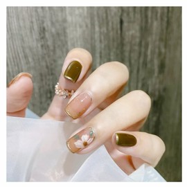 Domiya Nail Tips, 3D Nails, Pack of 24, Berry Short, Popular, Nail Stickers, False Nails, Cute, Round Tips, Fashion, Matcha Flowers