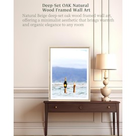 iHery Natural Beige Dimensional OAK Wood Framed Wall Art, 12x16in Woman With Wine in Beach Canvas Print, Blue Teen Girl Feminist Wall Decor For Living Room, Set of 1 Bedroom Trendy Cocktail