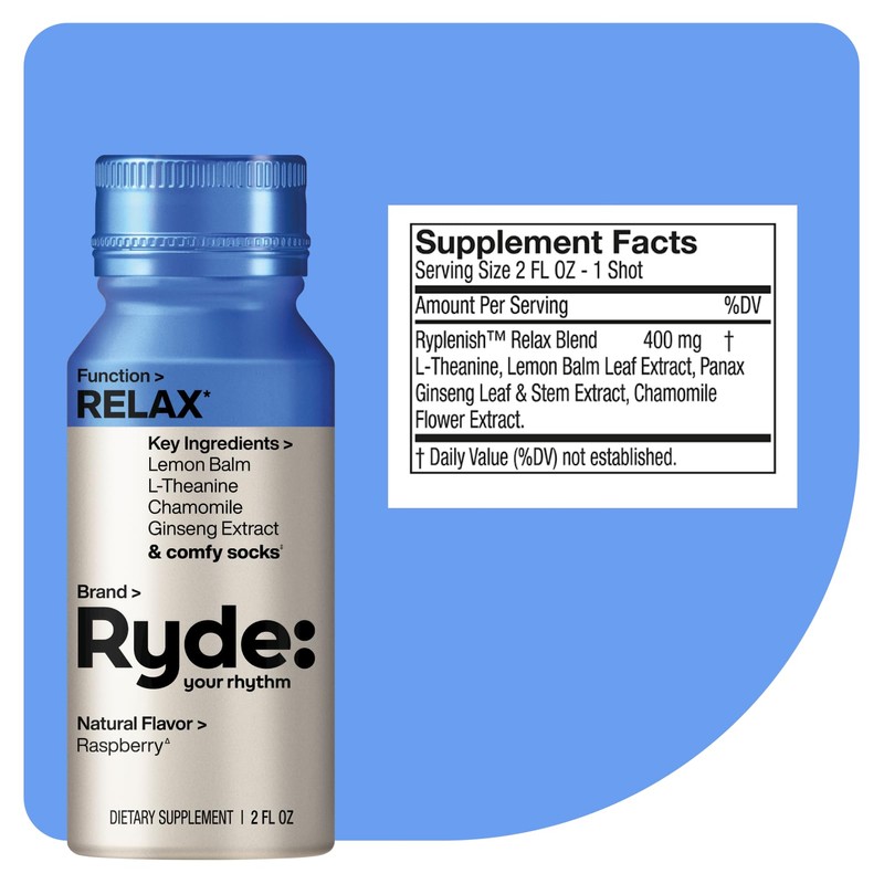 Ryde: Relax Shot | Raspberry Flavor | Ginseng & Chamomile