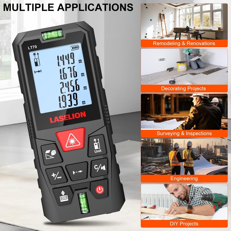 LASELION LT70 Laser Distance Meter – 70m (229ft) Range, High