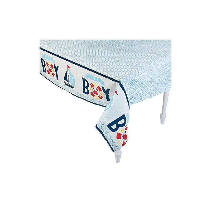Fun Express Nautical Boy Baby Shower Plastic Tablecloth - Party
