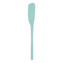 Tovolo Light Aqua Flex-Core All-Silicone Long-Handled Jar Scraper Spatula, Angled Turner Head, Kitchen Tool With Flat Back & Curved Front for Scooping & Scraping