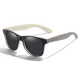 KITHDIA Wooden Polarised Sunglasses Men Women Mirrored Original UV400 Protection S5503, Black/Grey Wood