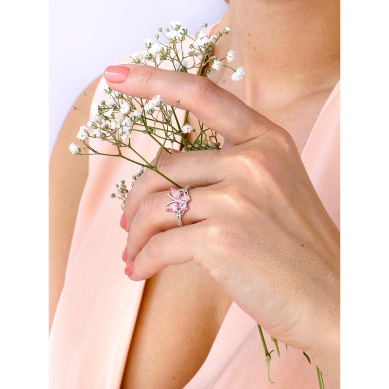 SILVERCUTE Statement Pink Ring Sterling Silver Celtic Knot Design Luxury