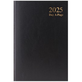 2025 A5 Day a Page Diary - Full Day Saturday & Sunday Pages - Full Year Hardback Casebound Planner - for Home Office School & Work (Black)
