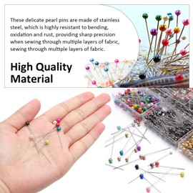 TNSLAND Pack of 1200 Pins with Head, Colourful Pins, Hijab Pins, Pins with Head, Large, Stainless Steel Pins Sewing (12 Colours, 100 per Box)