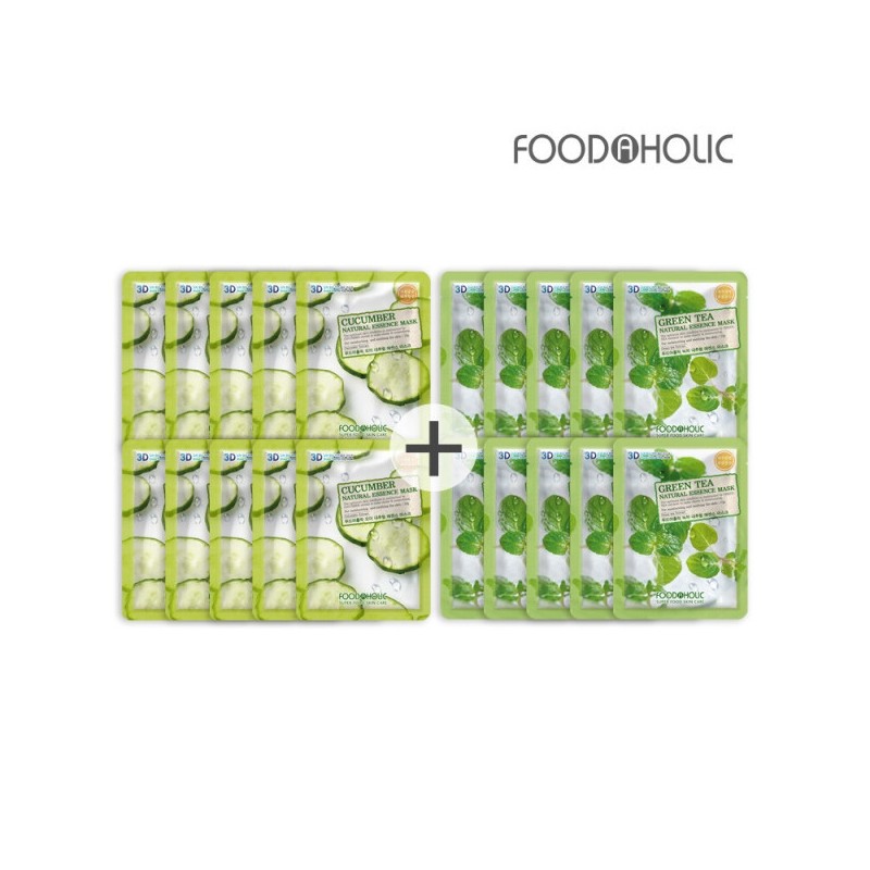 (20 sheets/cucumber + green tea) Food 3D Natural Essence Mask