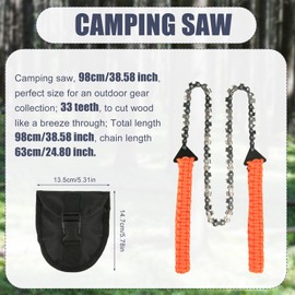 Pocket Chainsaw, 38.58 Inch Hand Survival Chainsaw Rope 65Mn Steel High Limb Rope Chain Saw with 33 Sharp Teeth Portable High Reach Chainsaw for Camping Hunting Gear Cutting Wood, with Storage Bag