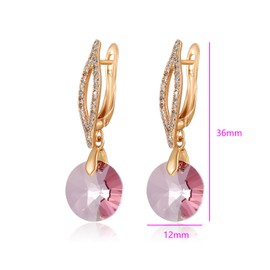XUPING Gold Dangle Earrings for Women Leverback Austrian Crystal Small Huggie Cubic Zirconia Hypoallergenic Trendy Earring Jewelry(Antique Pink)