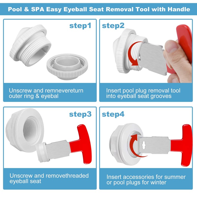 Feoang 2PCS Pool Plug Removal Tool, Metal Eyeball Seat Removal