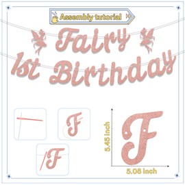 KEWUFD Fairy 1st Birthday Banner, Fairy First Birthday Party Decorations, Fairy Themed Fairy Birthday Decorations, Flower Fairy Girl Happy First Birthday Anniversary Rose Gold Glitter