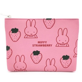 Square Miffy Flat Pouch, Pink 050308 MIFFY STRAWBERRY Dick Bruna, Trinket Case, Cosmetic Pouch, Organization Storage, Pink