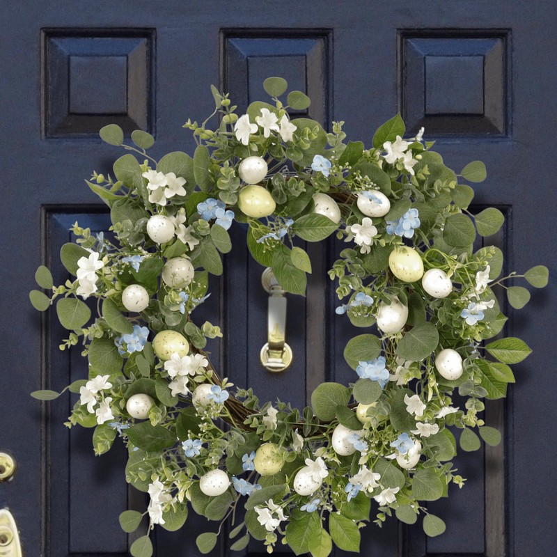 Quixem 20 Inch Easter Wreath for Front Door, Spring Eucalyptus